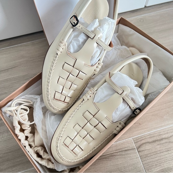 HereuRoqueta leather Neutral slingback loafers